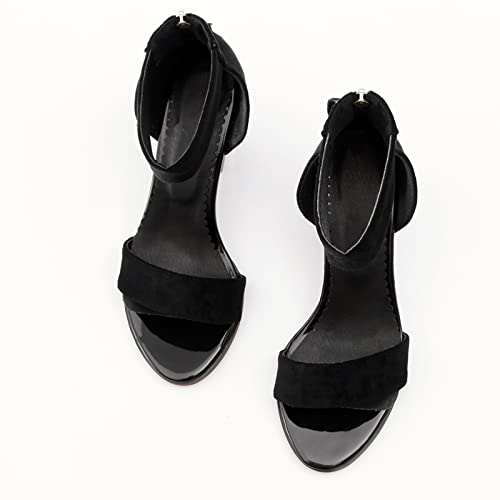Chaussures de mariée Lizoleor en daim noir, le confort d'un talon carré pour la danse de salon. - 4