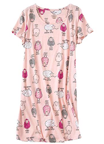 Inadays Women's Cotton Nightgown Sleepwear Short Sleeves Nightshirt Casual Print Sleepdress Loose Comfy Pajama