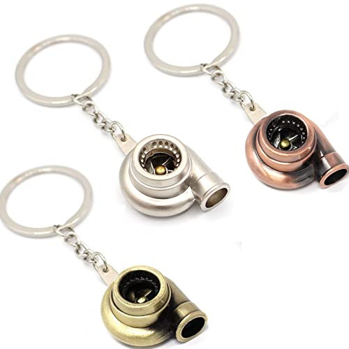 3 Piezas Llavero de Turbina Giratoria, Llavero Compresor Rotativo, Llavero de Metal Turbocompresor, Apto para Llaves Decorativas, Bolsos de Montañismo, Bolsos(Tres Colores)