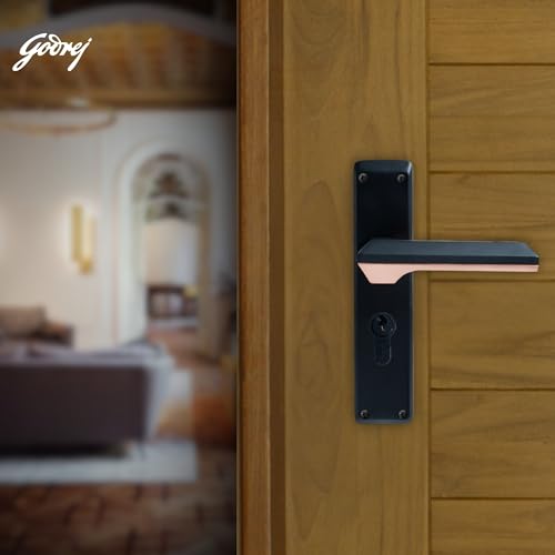 Image of Godrej Mortise Lock | 200mm Plate | 8 inch Handle | NEH 23 | Double Throw Deadbolt | 3 Keys | Reversible Left /Right Handed | Door Lock for Home, Main Door | Matte Black Rose Finish | 1 Year Warranty