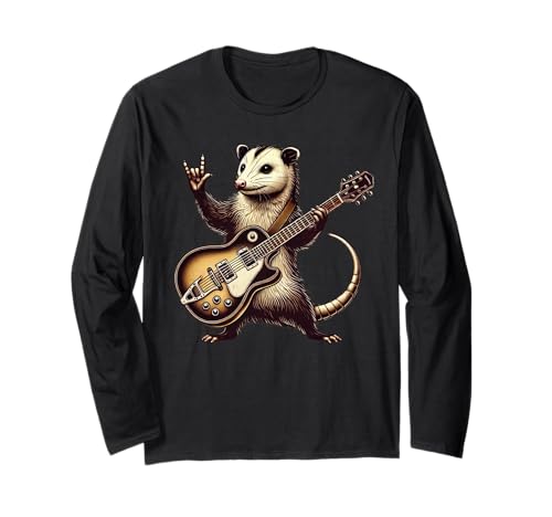Retro Possum Rock Music Men Kids Women Funny Opossum Rock Manga Larga