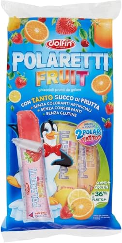 Polaretti Ghiaccioli pronti da gelare con Sorpresa Fruit Green Dolfin con Succo di Frutta Lucgel, 50 pezzi