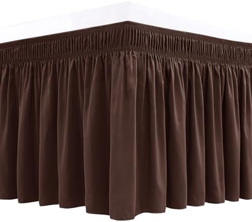 Biscaynebay Wrap Around Bed Skirts for Queen Beds 22" Long Drop, Brown Adjustable Elastic Dust Ruffles Easy Fit Wrinkle Resistant Silky Luxurious Fabric Machine Washable