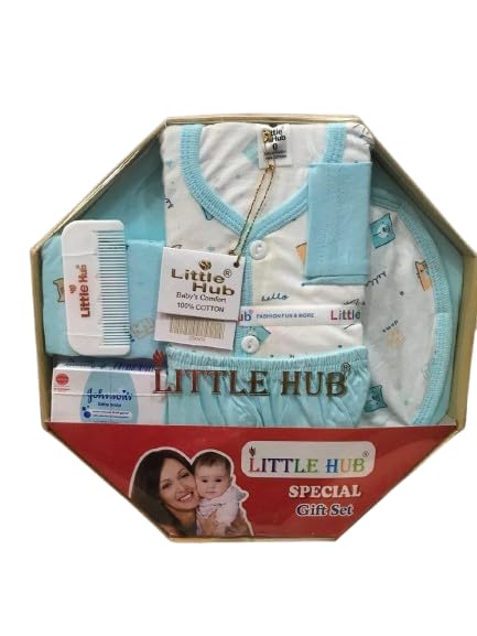 Little Hub Baby Care Gift Set, 7 Pieces, Infant Essentials with Comb and Accessories, Blue (0-6 months)-picture-52
