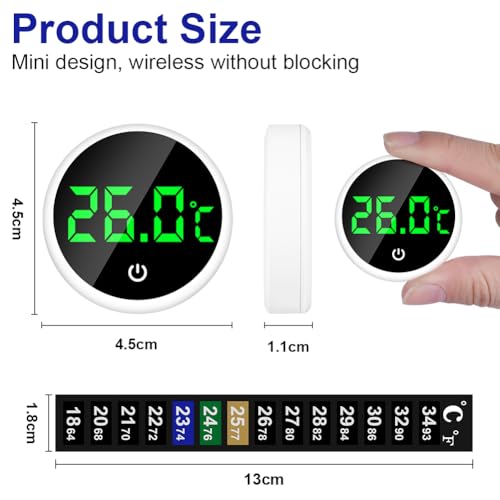 Flintronic Termómetro digital para acuario, termómetro para pecera con pantalla LED y botón táctil, calcomanía para medidor de temperatura, termómetro inalámbrico adhesivo para tanque de tortuga - imagen 2