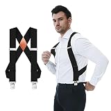 QCWQMYL Men's Side Clip Suspenders 2'' Wide Heavy Duty Clips Elastic Straps Trucker Style Suspenders