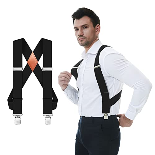 Qcwqmyl Men's Side Clip Suspenders 2'' Wide Heavy Duty Clips Elastic Straps Trucker Style Suspenders For Men Big And Tall #TOP8
