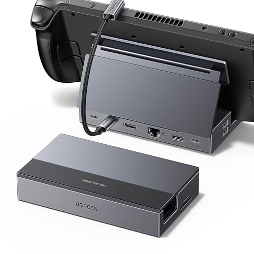 UGREEN Steam Deck Dock 9-in-1 USB C Docking Station with Foldable Stand, 4K@60Hz HDMI, Gigabit Ethernet, PD 100W, 10Gbps USB A&C 3.2, TF/SD Compatible with Steam Deck, Rog Ally, Rog X, Legio