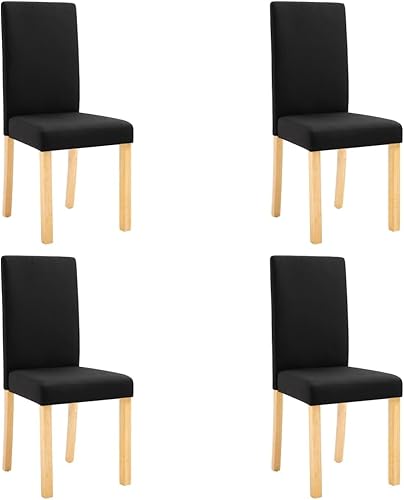 Miniatura 3 de 4 Pack Black Fabric Dining Chairs with Rubber Wood Frame - Modern Farmhouse Kitchen Chairs Set, Comfortable Upholstered Seating for Dining Room