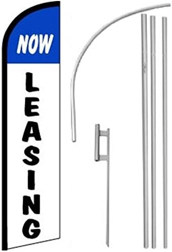 Windless, Swooper, Feather, Banner Flag NOW LEASING, Pole & Ground Spike