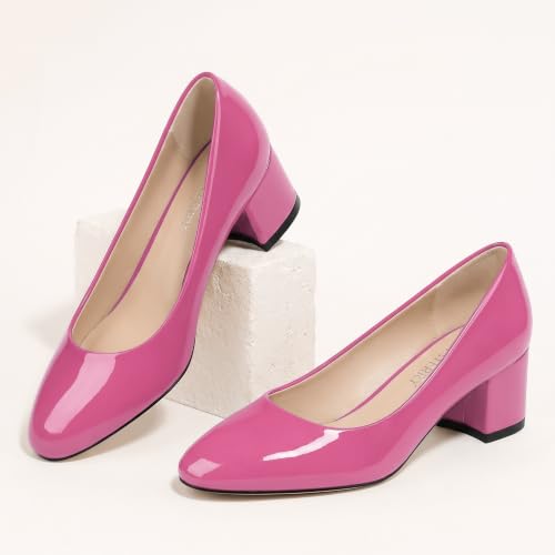 Image of SKYSTERRY Women's Low Heel Dress Pumps Shoes 2 Inch | Low Chunky Block Heel Pumps, Closed Round Toe Heels, Patent Leather Office Work Wedding Pumps Shoes