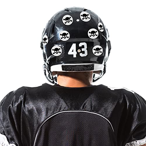 Image of Leinuosen Helmet Stickers Football Baseball Helmet Decals 1-1 /8 Inch Vinyl Sports Football Decals Self Adhesive Hockey Stickers for Hockey, Lacrosse, Batting(White Print Black,Skull)
