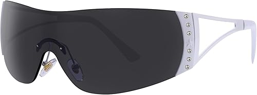 GUVIVI Gafas de sol Y2K envolventes para mujeres y hombres, gafas de sol con parte superior plana, gafas de sol futuristas sin marco con lentes