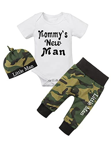 Image of Fommy Newborn Baby Boy Clothes New to The Crew Letter Print Romper+ Pants+Hat 3PCS Outfit