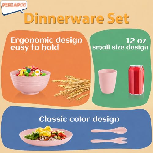 Image of Wheat Straw Dinnerware Sets for 4, 20 Piece Unbreakable Kids Dinnerware Set, Toddler Plates and Bowls Sets, Kitchen Plates and Bowls Set, Lightweight Dish Set for Travel Camping Party - Muted Pink