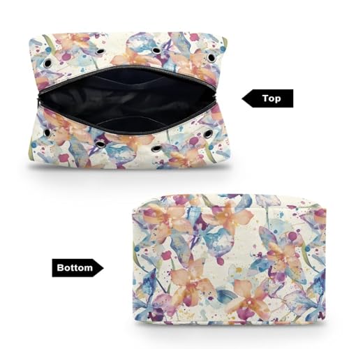 Image of Drnuikhe Watercolor Flower Yarn Bag Crochet Storage Bag with Shoulder Straps, Yarn Bag for Carrying Projects, Kitting Needles, Crochet Hooks and Other Accessories