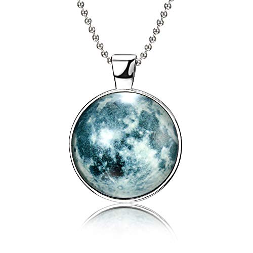 Grab Classy Girls - Glow In Dark Moon Pendant/Necklace (Blue) 20Mm