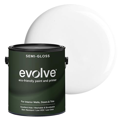 Evolve Interior Paint & Primer, Four Sheens, 1-Gallon & 5-Gallon, Designer Curated Color Palette – One-Coat Coverage, Excellent Hide, Low VOC, Low Odor, Washable Paint for Walls, Ceilings & Trim - Semi-Gloss Sheen (Cloud White, 1 Gallon (128 fl.Oz)