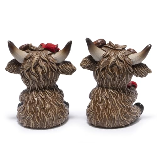 Figura Decorativa Vaca Highland Café de Resina, 3.5 in miniatura 3