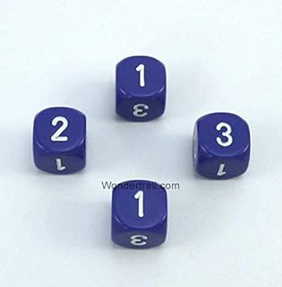 Purple Opaque Dice with White Numbers D3 (D6 1-3 Twice) 16mm (5/8in) Pack of 4 Wondertrail