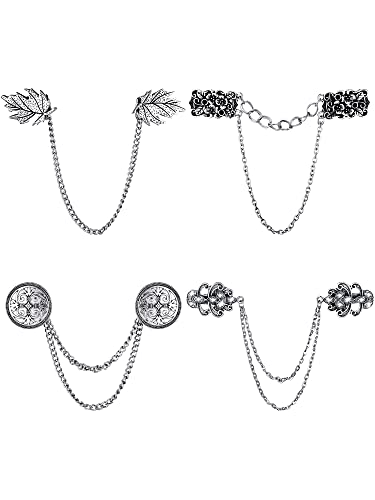 4 Pieces Vintage Sweater Shawl Chain Clips Retro Cardigan Collar Chain Shirt Dresses Brooch Clips for Women Girls(Classic Style)