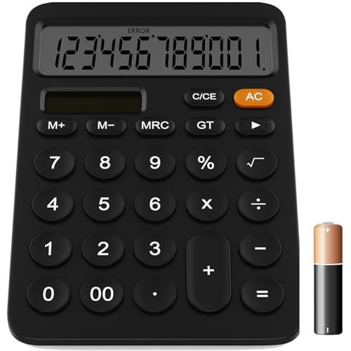 GUYUCOM Calcolatrice a 12 cifre con LCD Schermo, Calcolatrice da Tavolo con Doppia Alimentazione Solare e Batteria Due Energie (Nero)