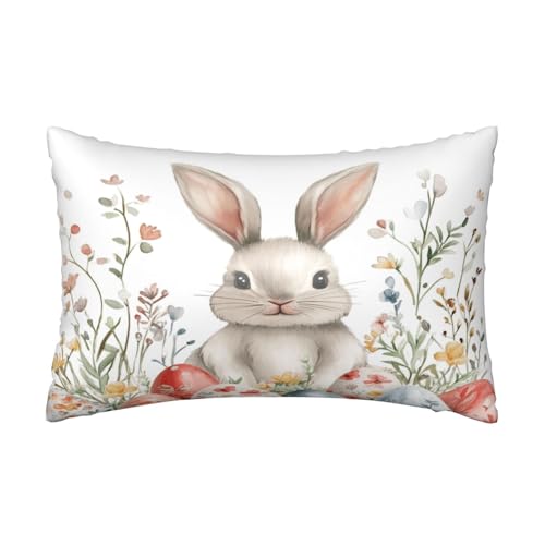 Easter Rabbit Bunny Satin Pillowcase Spring Florals Eggs Silk Pillow Cases for Hair and Skin Slipping Body Pillow Cover with Zipper Queen Size 20x30 Pillowcase Decorative for Kids Bedroom