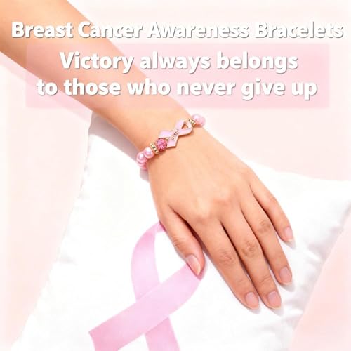 Breast Cancer Awareness Bracelets Pink Ribbon Charm Beads Bracelet for Women Encouragement Breast Cancer Jewelry3