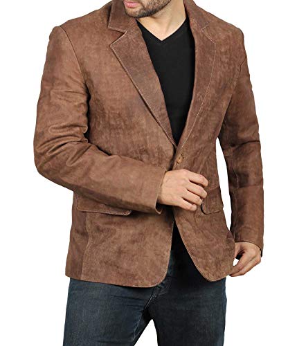fjackets Brown Leather Jacket Men - Genuine Lambskin Leather Mens Blazer | [1503513],Brown Blazer, M