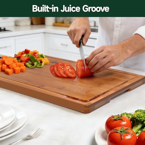 Zeawec 3-Piece Set Bamboo Cutting Board for Kitchen - Crack-Resistant Wood Chopping Boards with Deep Juice Grooves, Pre-Oiled Butcher Block for Meat, Vegetables & Cheese, Carbonized - view 2