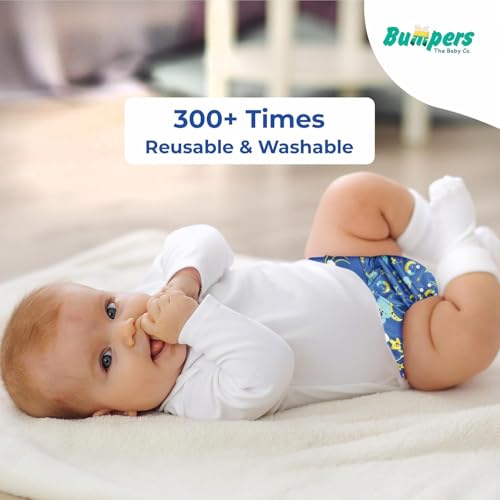 Image of Bumpers Premium & Ultra Soft Reusable Cloth Diaper with Insert Pads | Extra Absorbant, Washable, Waterproof & Adjustable Cloth Diaper for Babies /Kids, 3M-3Years (Combo, Free Size, Royal Blue+Beige)