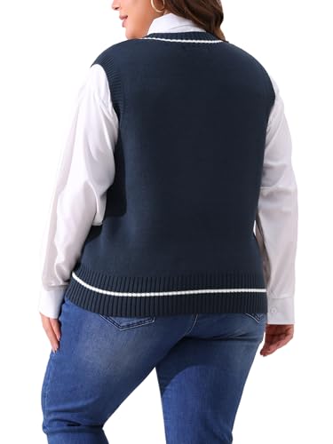 Image of Agnes Orinda Plus Size Sweater Vest for Women V Neck Stripe Cable Knit Sleeveless Pullover Sweater Vest