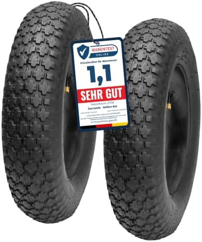 Garronda 2er Pack Reifen 4.80/4.00-8 mit Schlauch Schubkarre GD-0164 | Schwarz, 2PR, mit Autoventil, als Ersatzreifen für Bollerwagen, Gartenwagen, Hof und Baustelle, aus Gummi, Ø