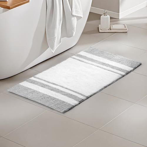 Madison Park - Spa Reversible Cotton Bath Rug - Grey - 20(W)" x 30(L)" - Striped - Water Absorbent- Fast Drying- Bath Mats - Feels Fluffy - Stylish & Sophisticated by Madison Park - Used condition - US$10.44