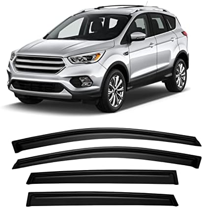 Cxdar Rain Guards for 2013-2019 Ford Escape 2014 2015 2016 2017 2018 Window Visors Vent Guard Shade Deflector, Tape-On Dark Smoke, 4PCS