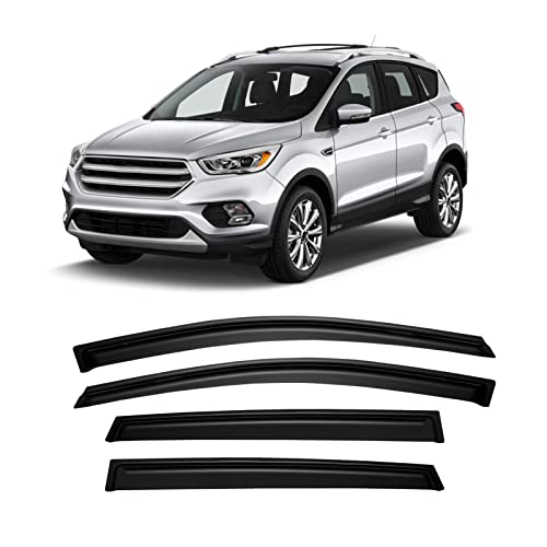 Cxdar Rain Guards For 2013-2019 Ford Escape 2014 2015 2016 2017 2018 Window Visors Vent Guard Shade Deflector, Tape-On Dark Smoke, 4Pcs #TOP27
