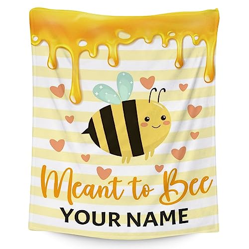 Personalized Bee Blanket Gifts, 30"x40" Cute Throw for Women Girls, Soft Cozy Warm Flannel Blanket for Sofa Bed