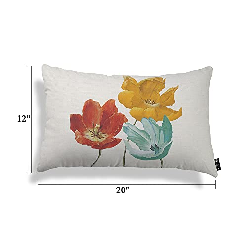 Ekobla Enchanting Floral Decorative Throw Pillow Case Charming Beautiful Poppy Flowers Tricolor Orange Red Yellow Blue Cotton Linen Cushion Case For Sofa Couch 12X20 Inches #TOP4