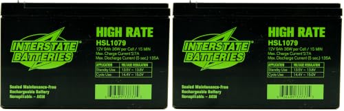 Image of Interstate Batteries 12V 9Ah High Rate Battery (F2 Terminal) SLA AGM VRLA Rechargeable Replacement for APC Smart-UPS, UPS Back Up Systems, Security, Medical Devices (HSL1079) (Pack of 2)