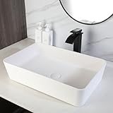 Focitland 22 Inch Stone Resin Bathroom Sink with Pop-Up Drain Combo,Rectangular Vessel Sink Above Counter Modern Bathroom Vessel Sink Bowl (White)