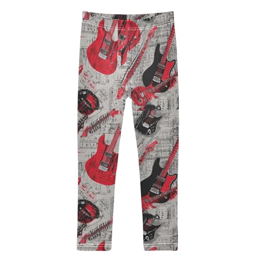 Grey Notes Vintage Red Black Electric Guitar Girls Leggings Kids Yoga Pants Dance Active Tights 4T