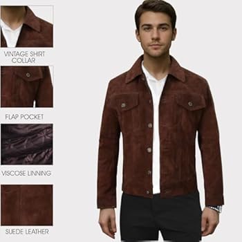 III-Fashions Mens Suede Jacket - Vintage Classic Western Trucker