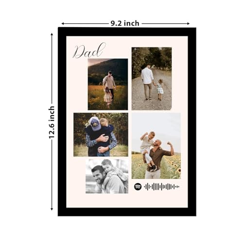 Image of Customized Fathers Day Gift for your DAD with 5 Pictures Collage print along with Spotify Song Code, Photo Frame With Photo Upload, Fathers Day Birthday, and For Parents (9.2x12.6 Inch)