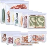 SPLF 12 Pack Dishwasher Safe Reusable Storage Bags (5 Sandwich Bags, 5 Snack Bags, 2 Gallon Bags), B