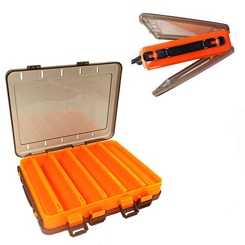 NAMIS 2pcs Angelbox, 10 Fach Köderbox, Transparent und Orange Angelkoffer mit Griff, Hardbaits Box Kunstköder Box Tackle Box für fliegenfischen fliegen kunstköder Blinker Angeln(20 x 17 x 4,5cm)