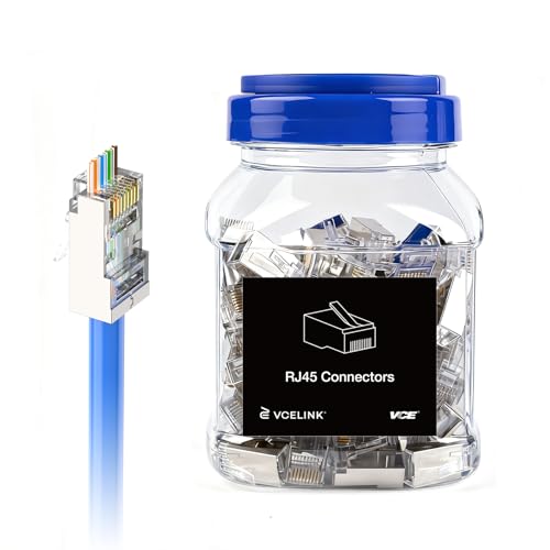 VCE Cat6 Shielded RJ45 Pass Through Connectors 100-Pack, 24-26 AWG, STP/FTP