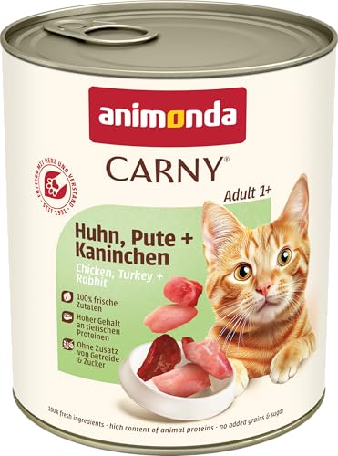 animonda Carny Katzen Nassfutter Huhn + Pute + Kaninchen (6 x 800g), getreidefreies Katzen Nassfutter ohne Zucker, mit frischen fleischigen Zutaten