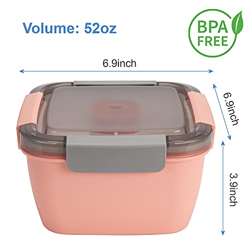 Freshmage Salad Lunch Containers To Go, 2 Pack 52-oz Bowls with 3 Compartments, Dressing Containers for Toppings, Snacks - Pink & Green by Freshmage - Image 5