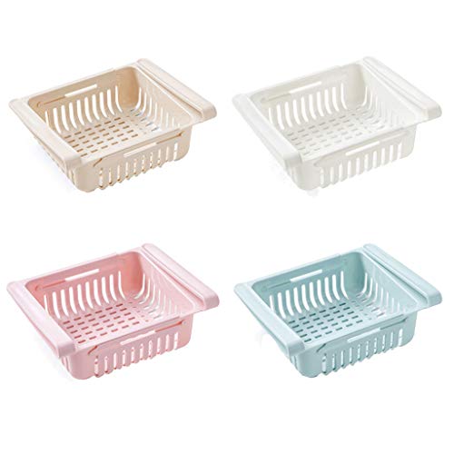 DIPOLA Adjustable Storage Rack Refrigerator Partition Layer Organiser, Extendable Fridge Drawer Organiser, Refrigerator Storage Box (Pack of 4)