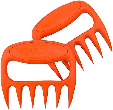 Bear Paws Meat Claws - The Original Meat Shredder Claws, USA Made - Easily Lift, Shred, Pull and Serve Meats - Ultra-Sharp, Ideal Meat Claws for Shredding Pulled Pork, Chicken, Beef, Turkey - Orange